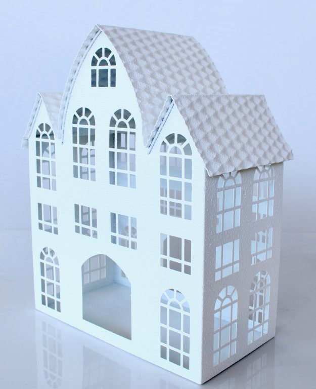 Extra Large White Metal House Candle Holder